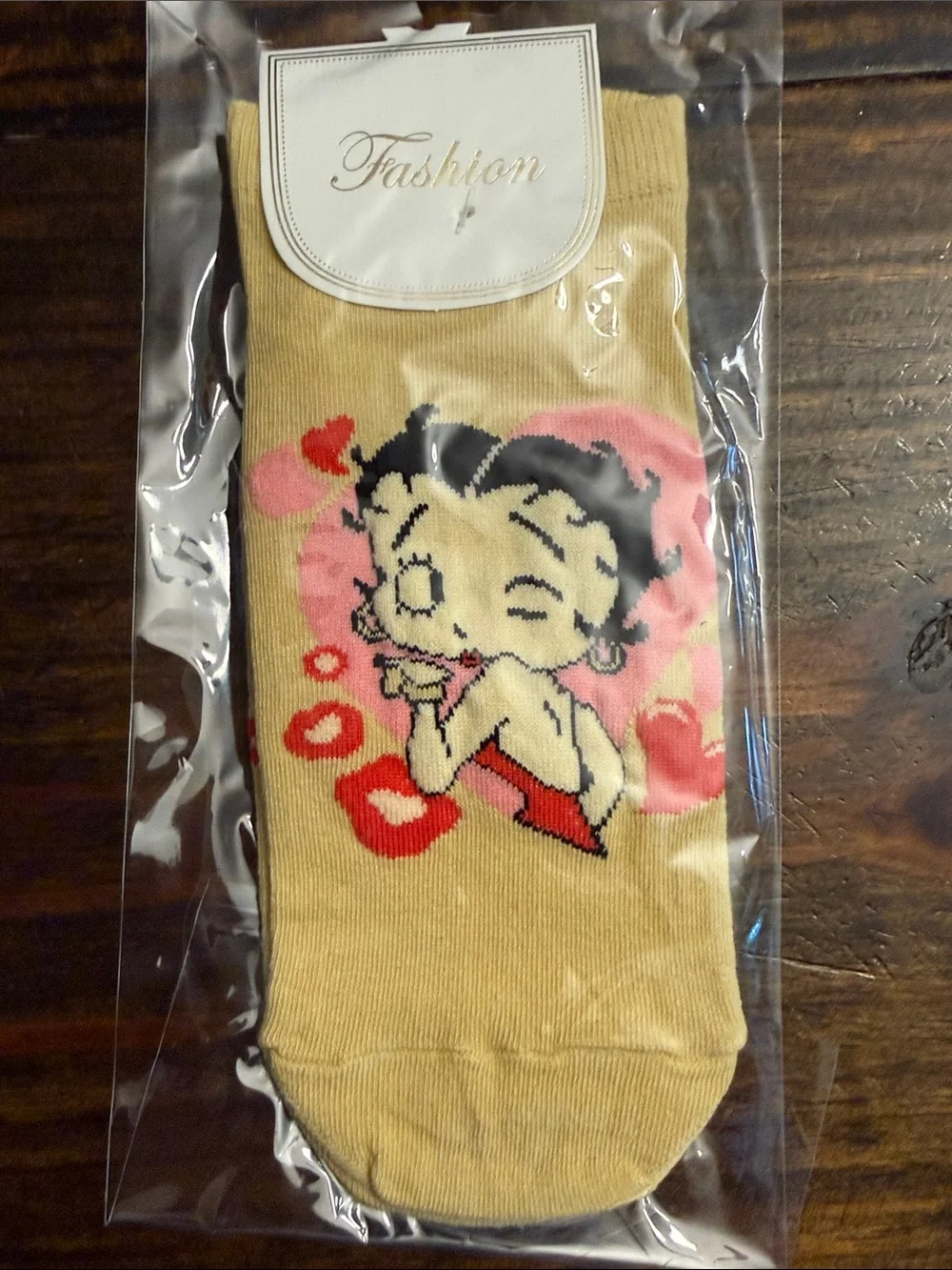 Fashion ‘Betty Boop’ Pale Yellow/Pink/Red Foot Socks (OS)